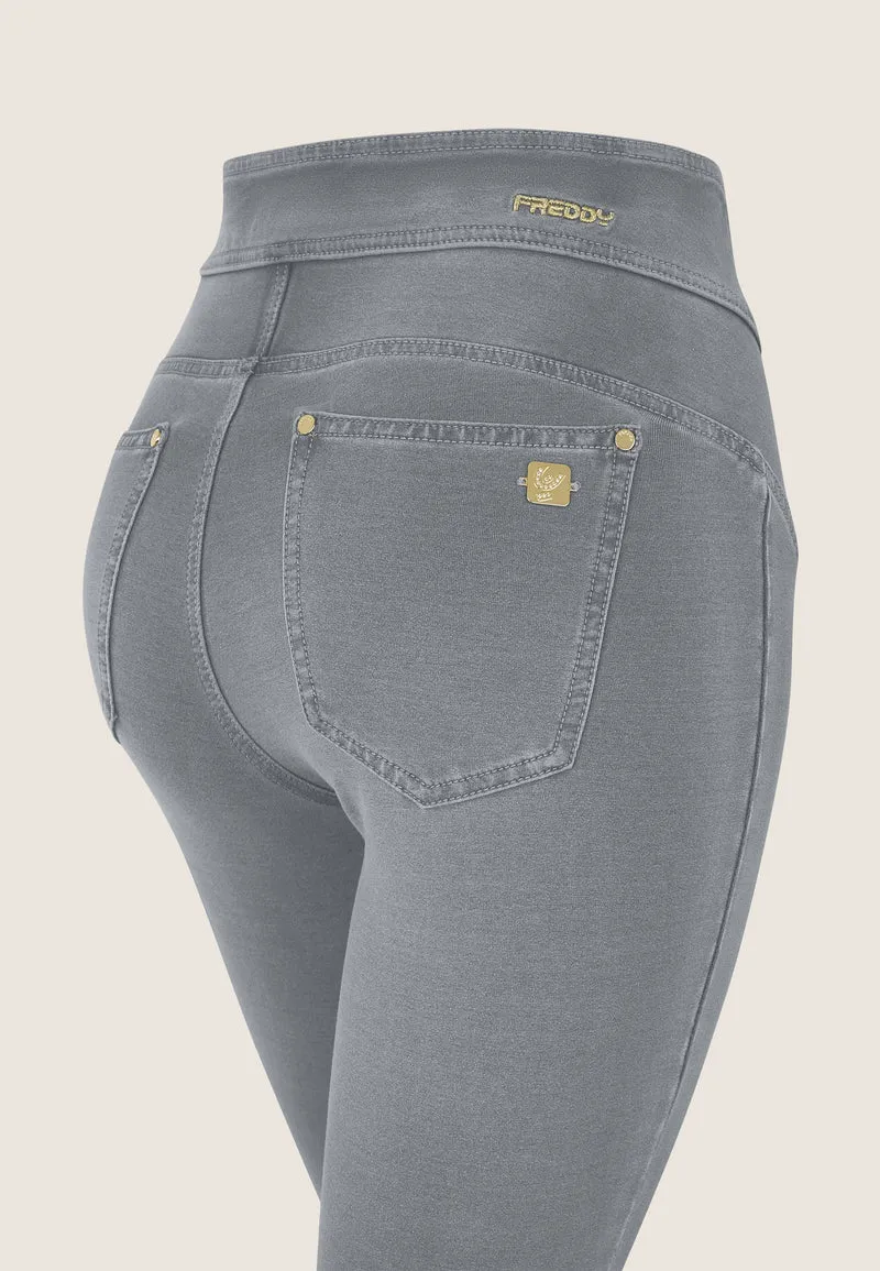 N.O.W. Yoga High Waist Skinny Denim Jeans With Front Seam - Denim Gray - Black Seam