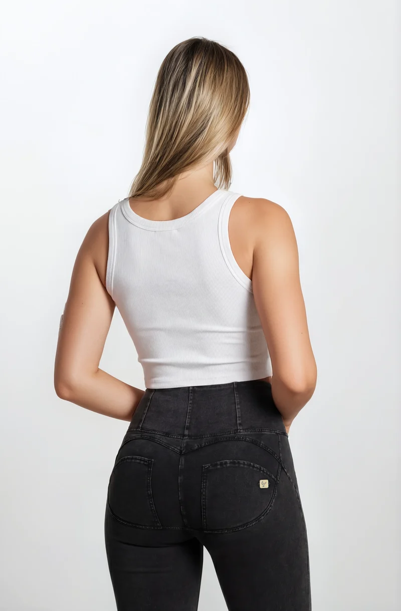 WR.UP Push-Up High Waist Skinny 7/8 Denim Jeans - Denim Black - Black Seam