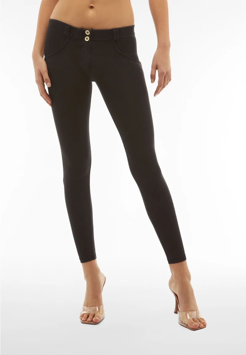 WR.UP Push-Up Low Waist Skinny Denim Jeans - Denim Black - Black Seam