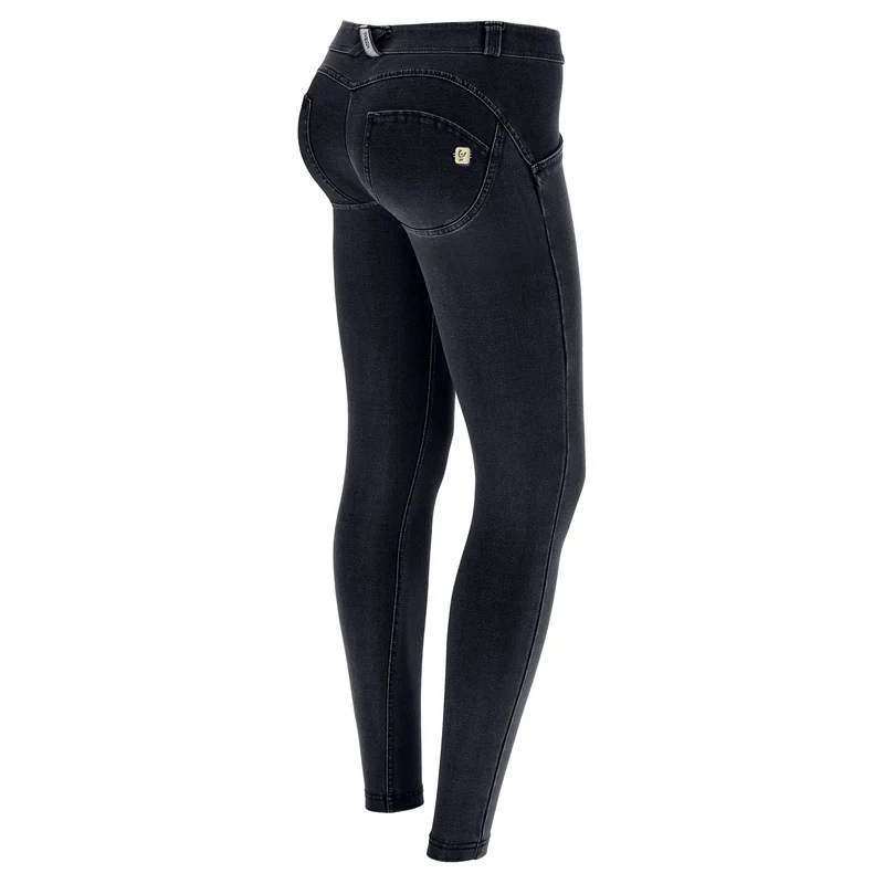 WR.UP Push-Up Low Waist Skinny Denim Jeans - Denim Black - Black Seam