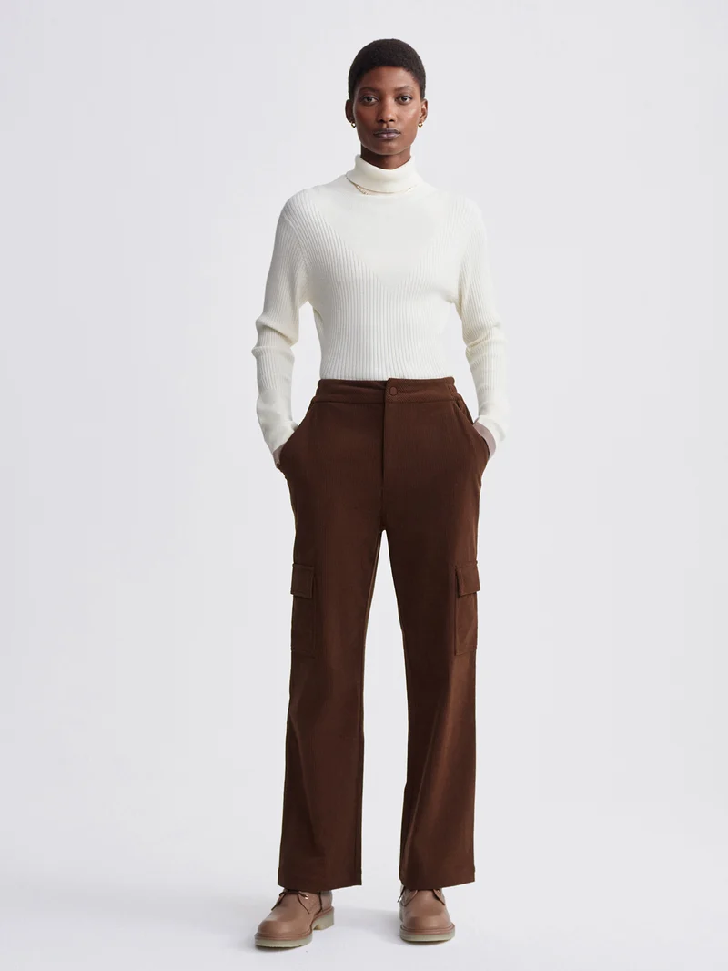 Plush Cord Straight Cargo Trouser Long