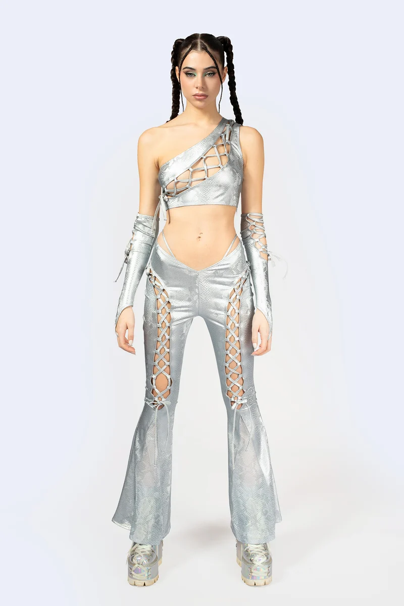 Hard To Get Lace Up One Shoulder Top and Pants Set
