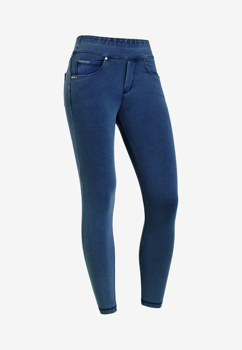 N.O.W. Yoga Mid Waist Skinny 7/8 Denim Jeans - Denim Dark Blue - Blue Seam