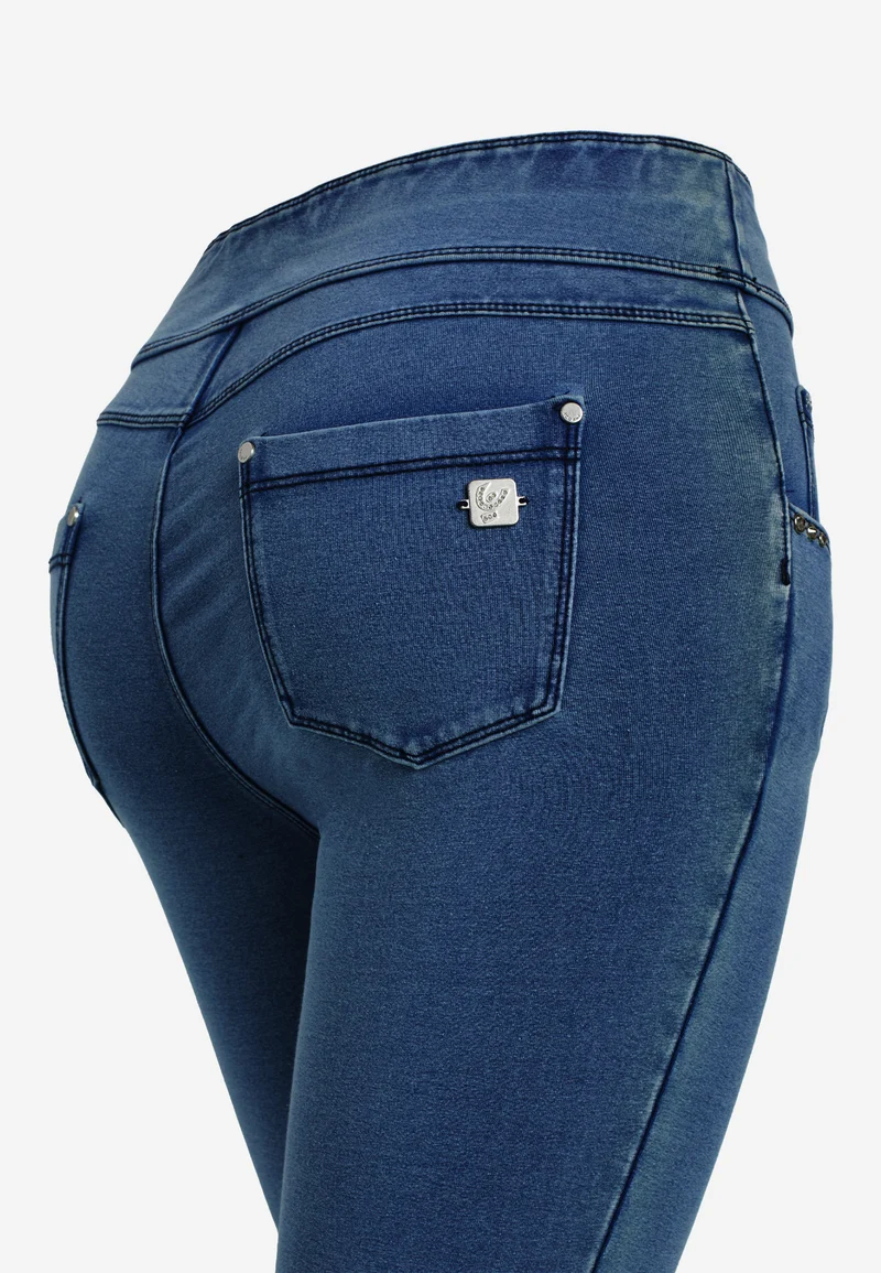 N.O.W. Yoga Mid Waist Skinny 7/8 Denim Jeans - Denim Dark Blue - Blue Seam