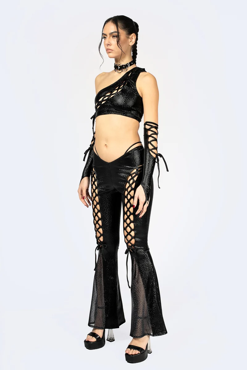 Bite Back Lace Up One Shoulder Top and Pants Set