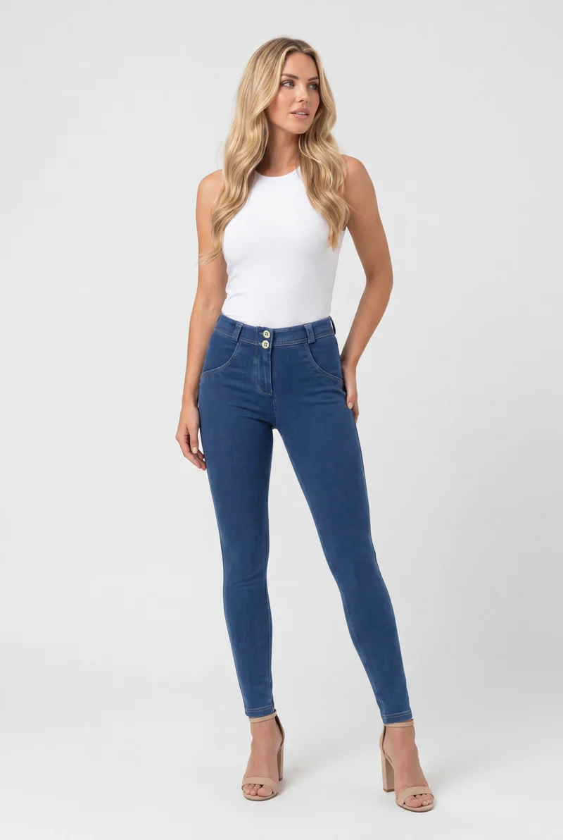 WR.UP Push-Up Regular Waist Skinny 7/8 Denim Jeans - Denim Light Blue - Blue Seam