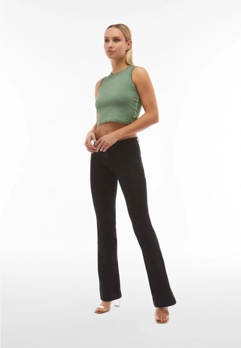 WR.UP Push-Up Regular Waist Flare Denim Jeans - Denim Black - Black Seam