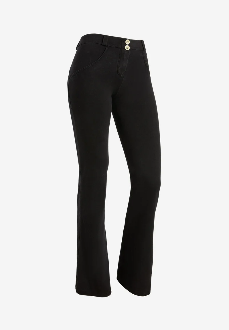 WR.UP Push-Up Regular Waist Flare Denim Jeans - Denim Black - Black Seam