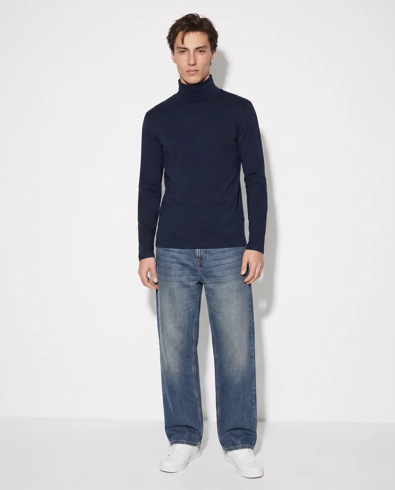 T-Shirt Collo Alto Slim Fit Maniche Lunghe - Blu