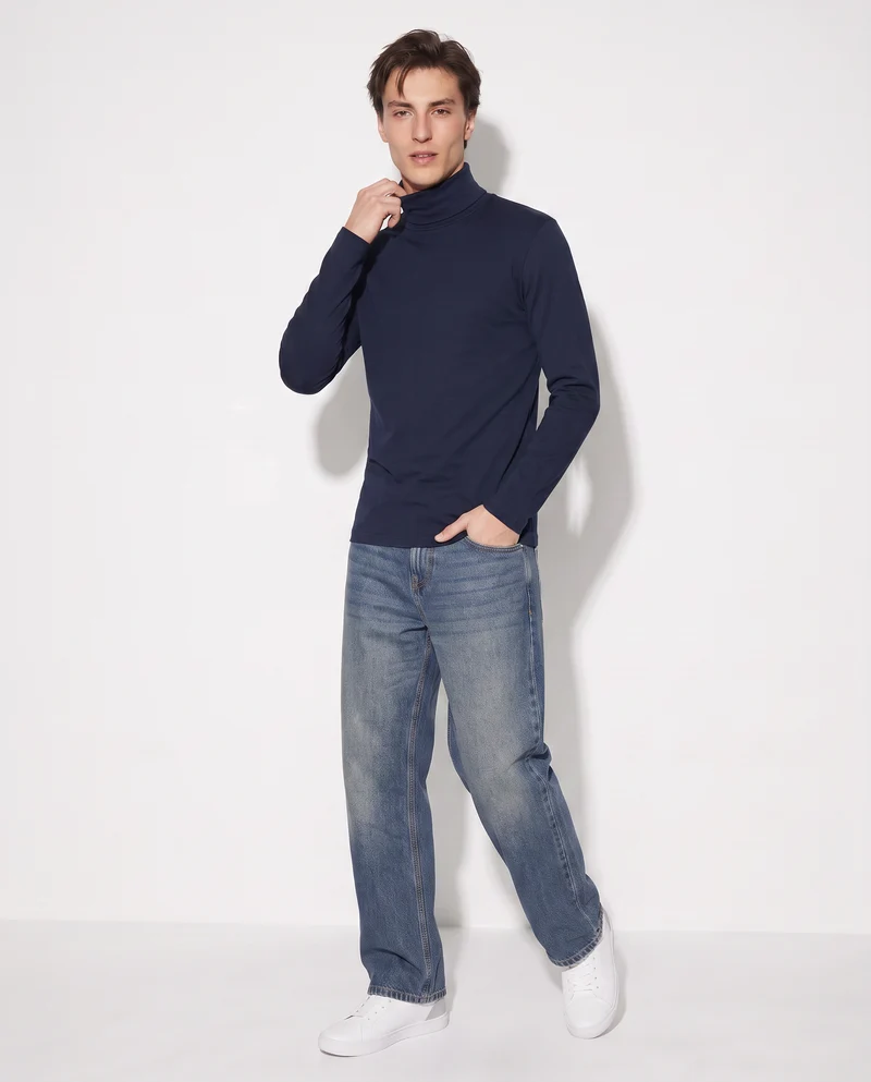 T-Shirt Collo Alto Slim Fit Maniche Lunghe - Blu