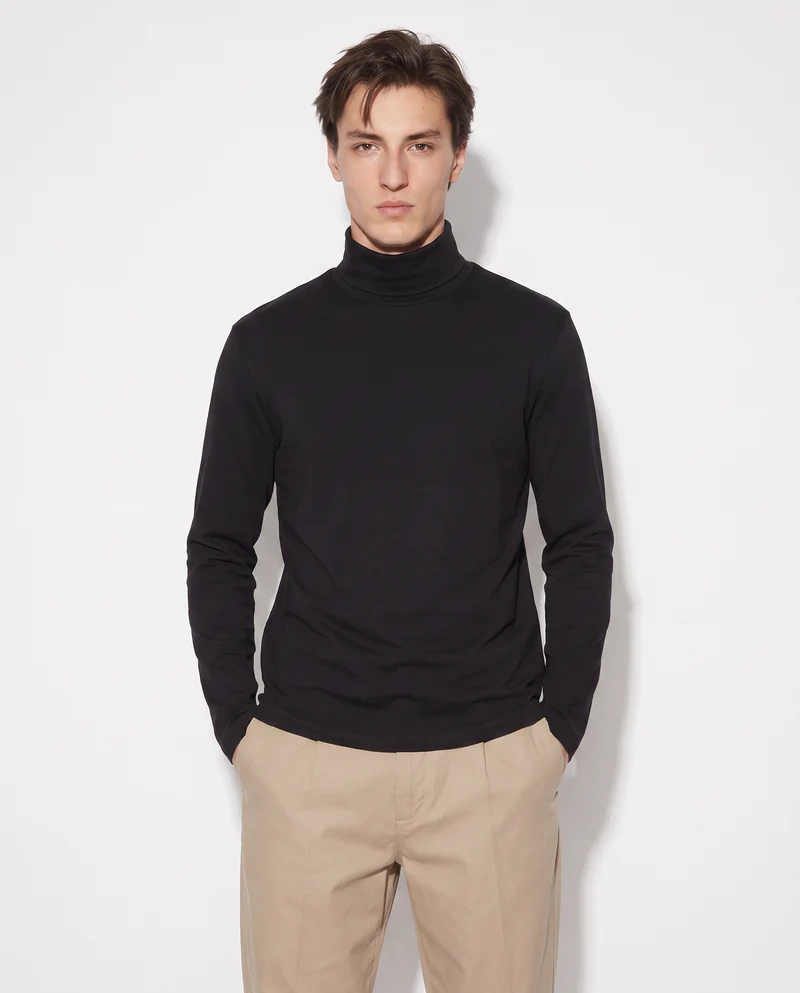 T-Shirt Collo Alto Slim Fit Maniche Lunghe - Nero