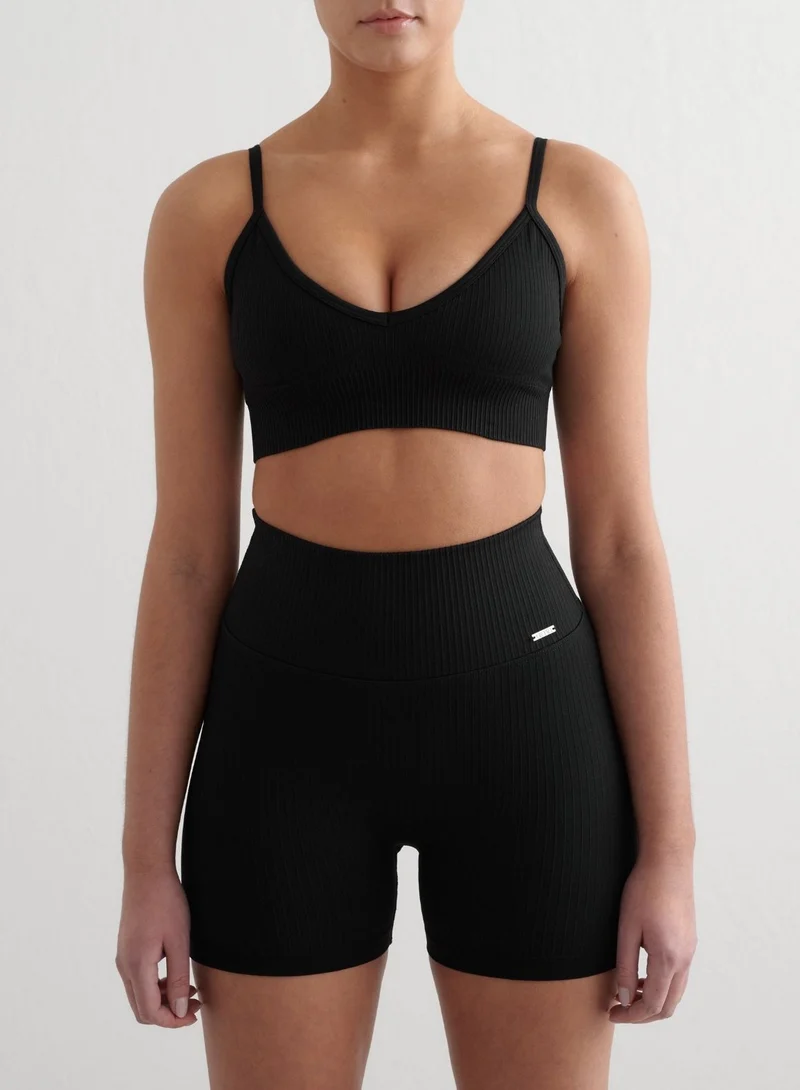 Black Ribbed Seamless Deep Cut Bra