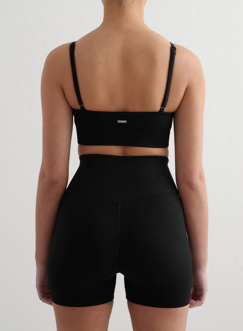 Black Ribbed Seamless Deep Cut Bra