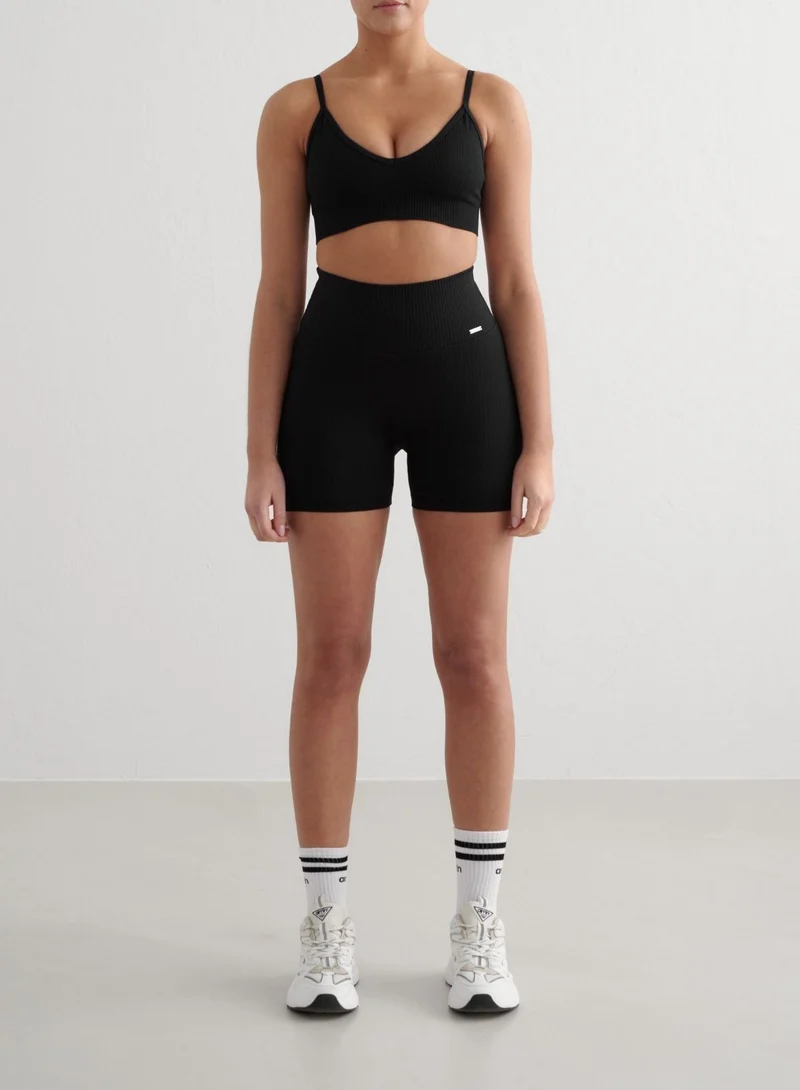 Black Ribbed Seamless Deep Cut Bra