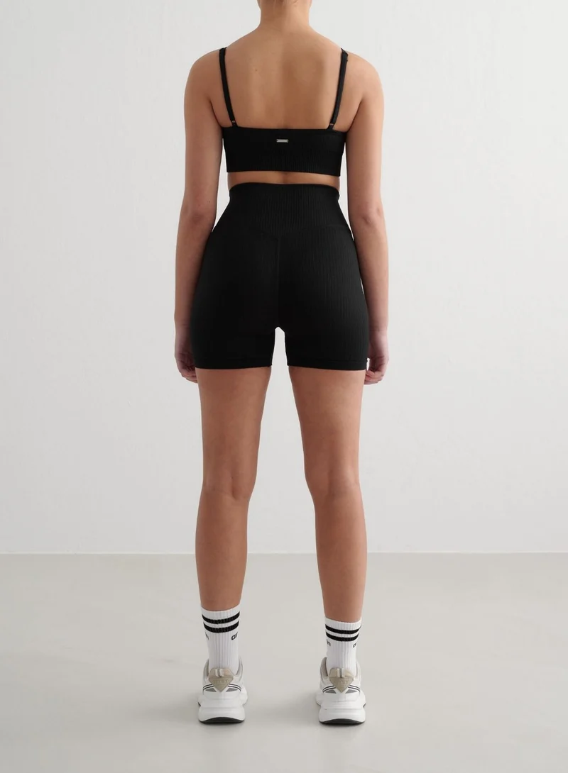 Black Ribbed Seamless Deep Cut Bra