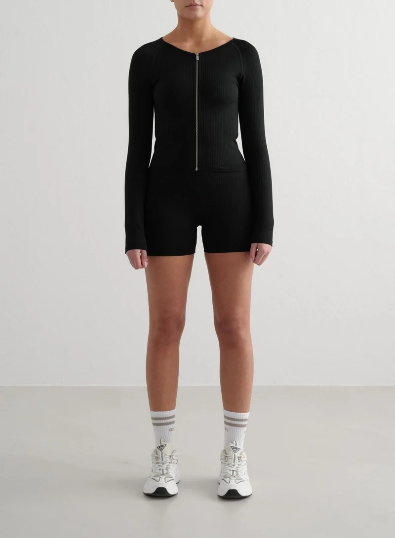 Black Ribbed Seamless Zip Jacket