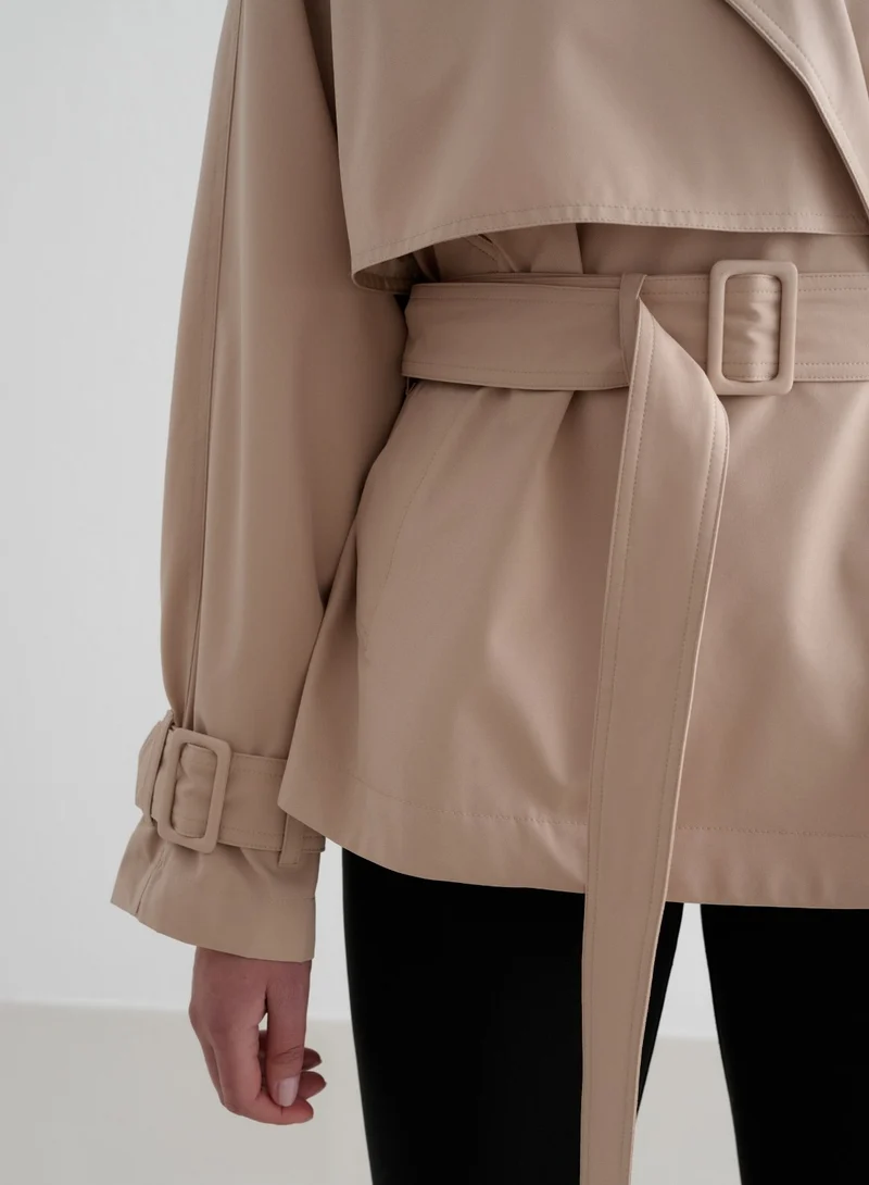 Beige Recycled Tech Trench Jacket