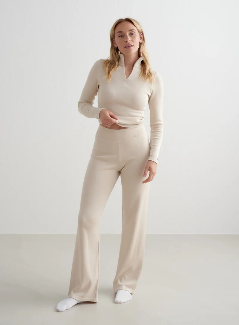 Café Au Lait Ribbed Wool Wide Pants