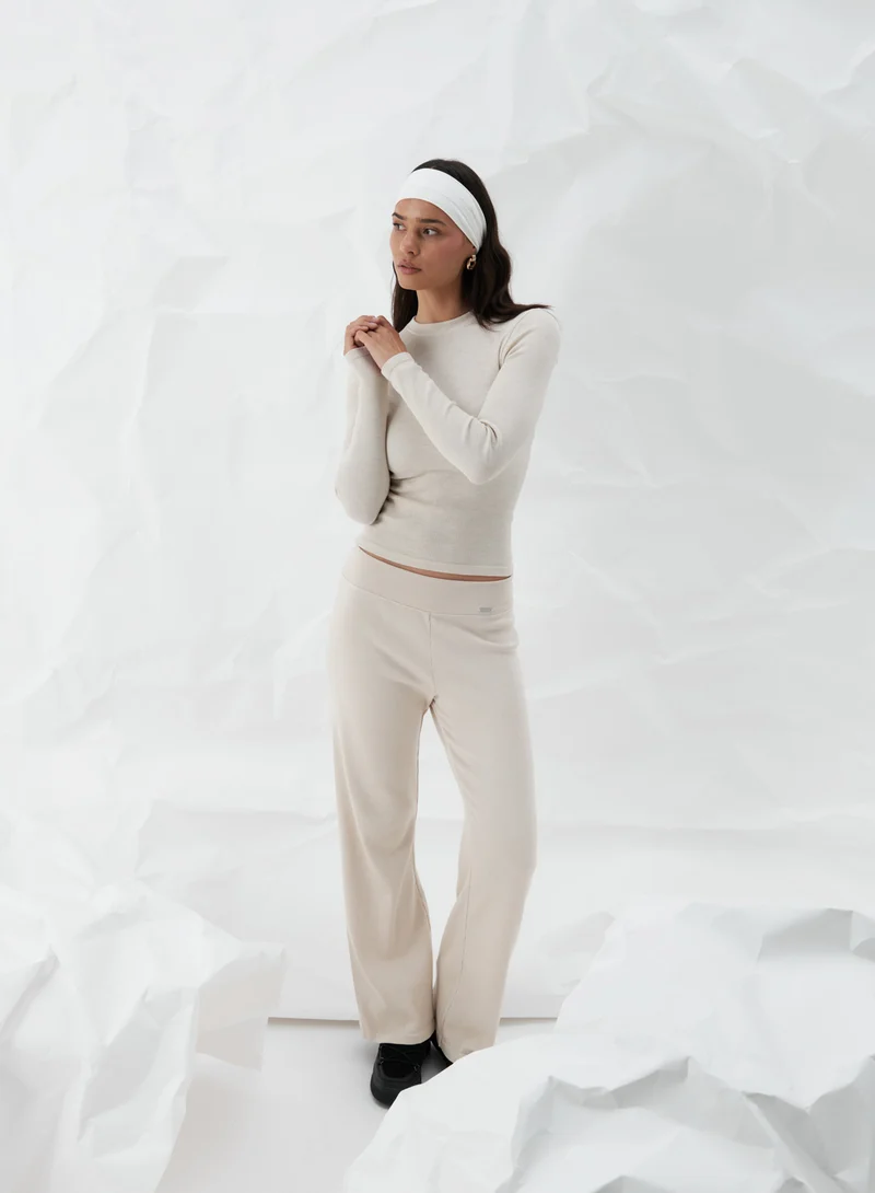 Café Au Lait Ribbed Wool Wide Pants
