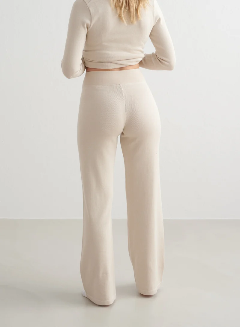 Café Au Lait Ribbed Wool Wide Pants