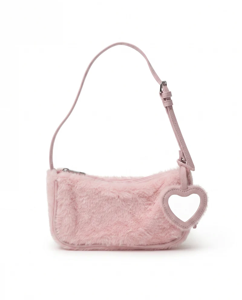 Pochette bambina in pelliccia con specchietto - Rosa