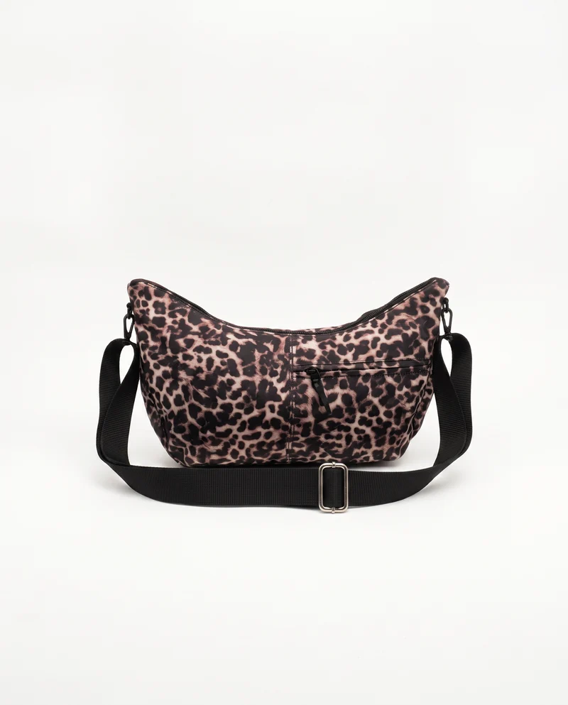 Borsa Mezzaluna Grande in Nylon - Leopardato