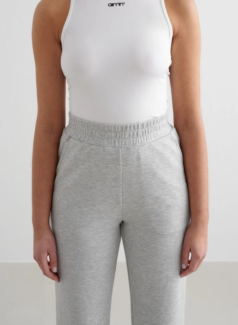 Light Grey Melange Comfy Modal Wide Pants