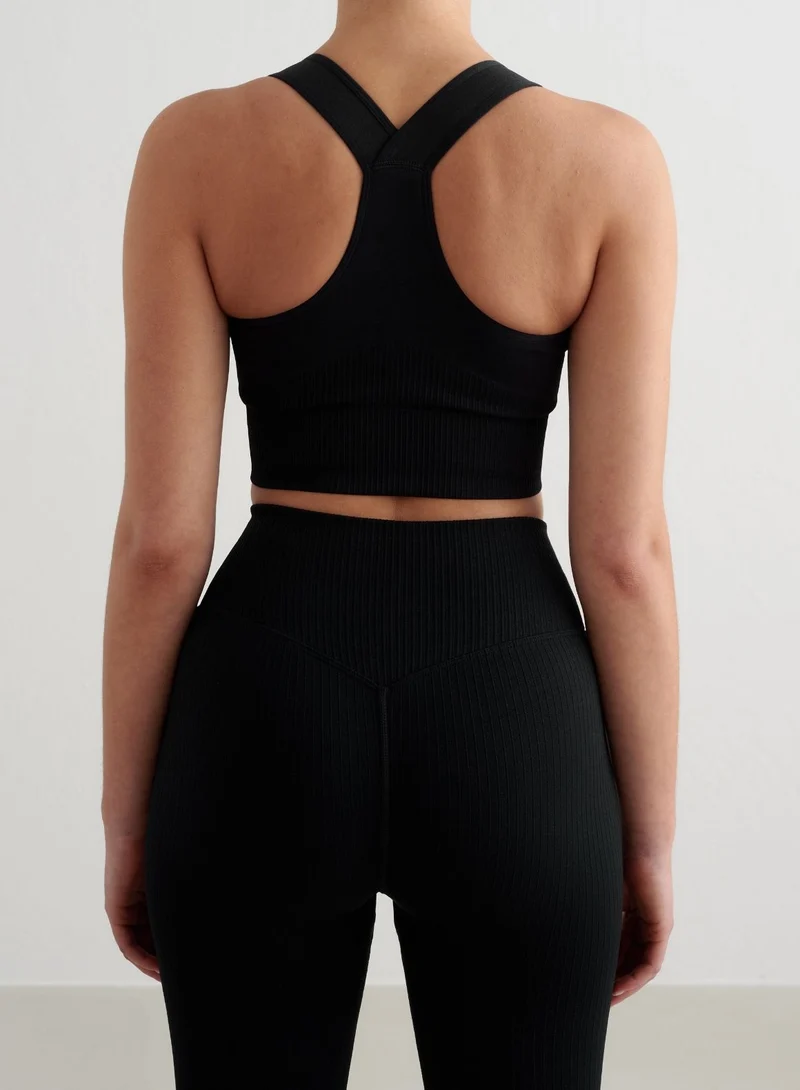 Black Ribbed Seamless High Support Bra