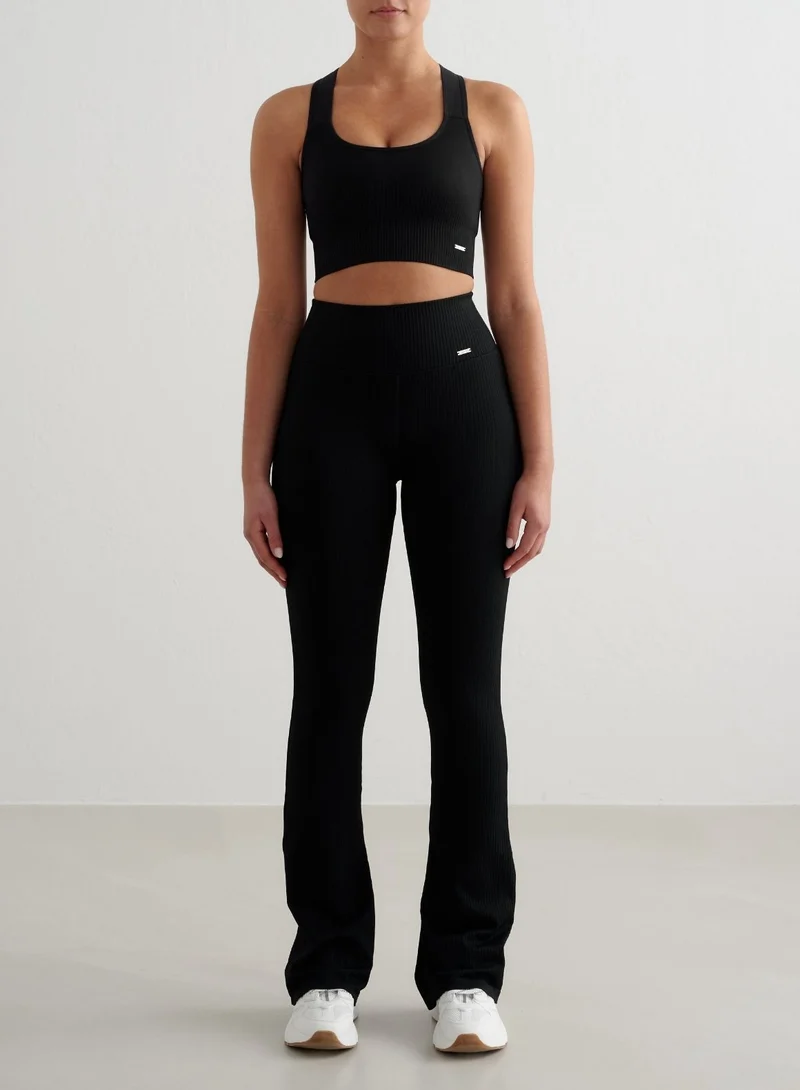 Black Ribbed Seamless High Support Bra