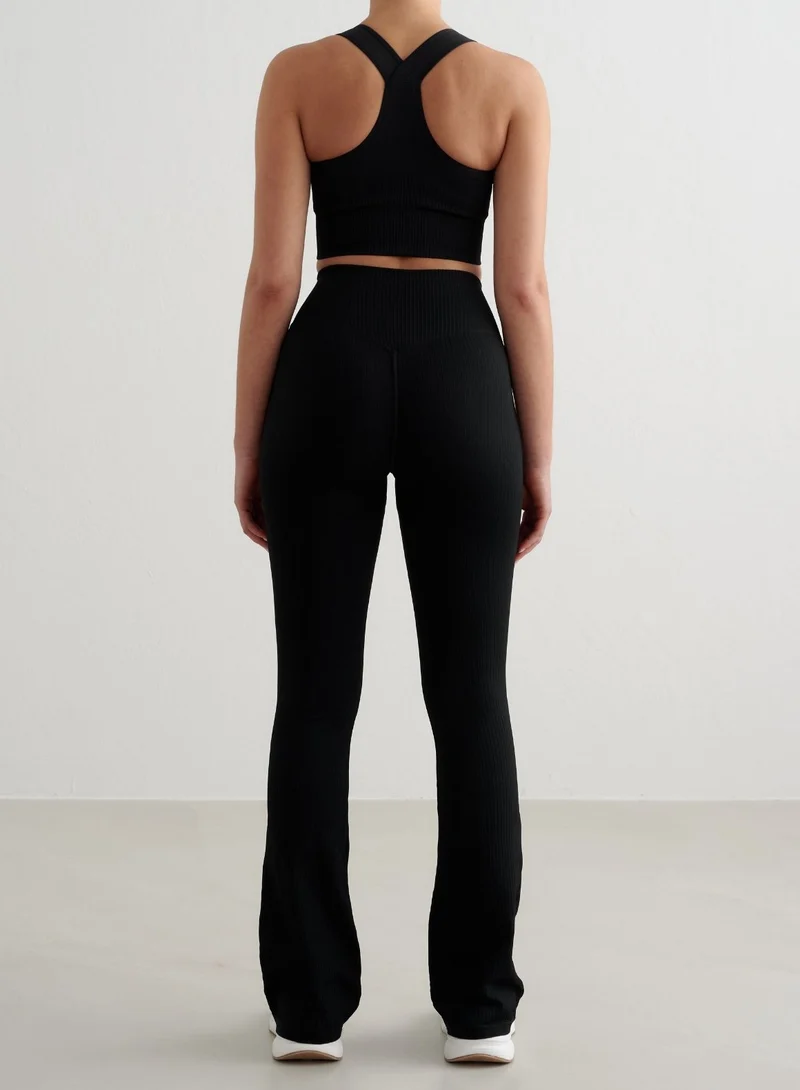 Black Ribbed Seamless High Support Bra