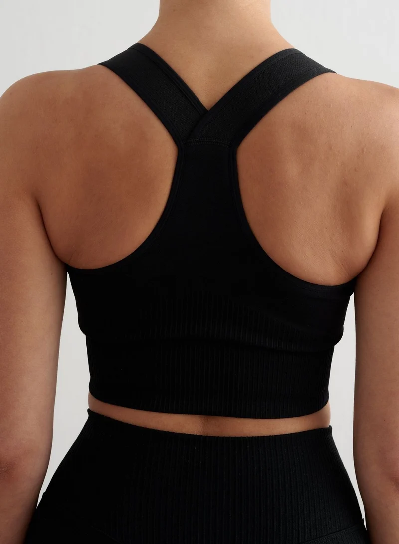 Black Ribbed Seamless High Support Bra