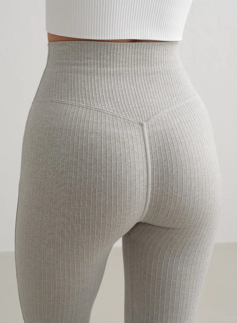 Grey Melange Ribbed Seamless Flare Petite Tights
