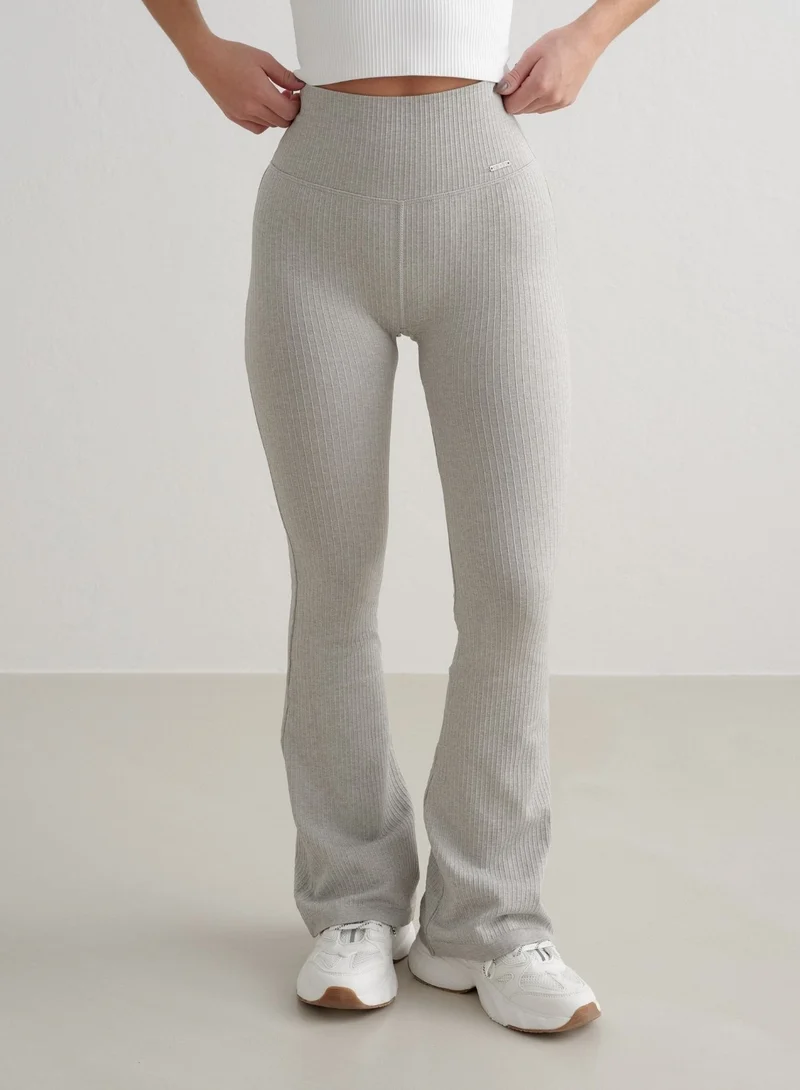 Grey Melange Ribbed Seamless Flare Petite Tights