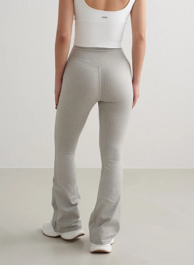 Grey Melange Ribbed Seamless Flare Petite Tights