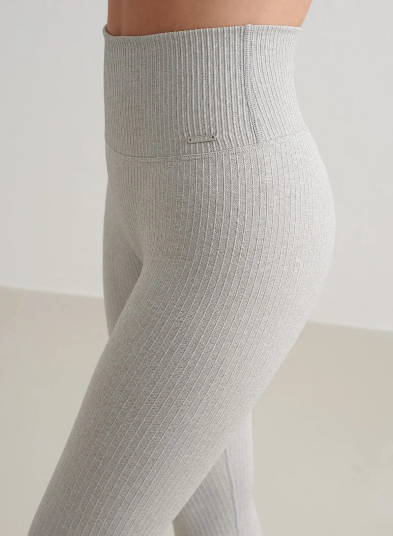Grey Melange Ribbed Seamless Petite Tights