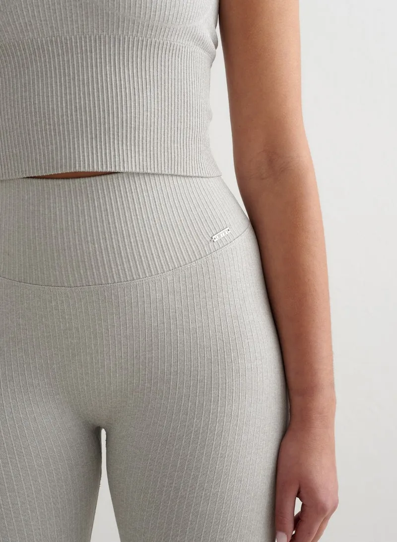 Grey Melange Ribbed Seamless Tights