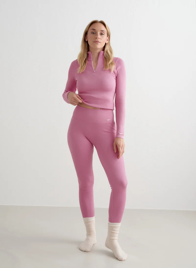 Peony Pink Ribbed Wool Leggings