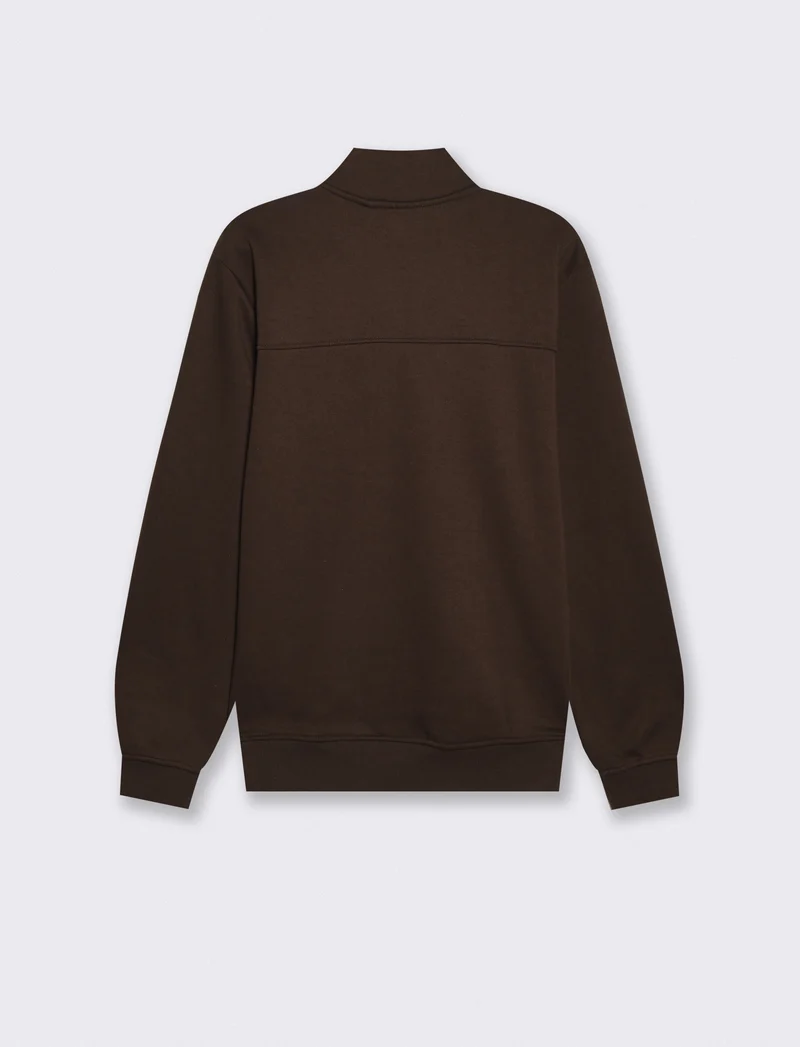 Felpa lupetto zip in misto cotone - Moro