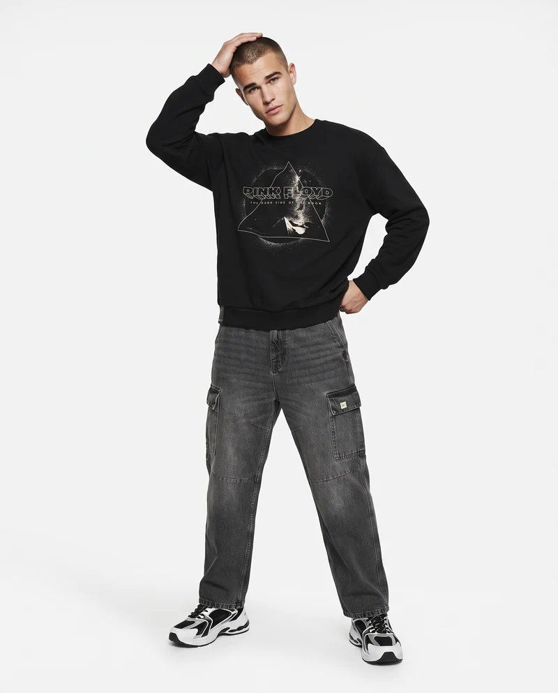 Felpa girocollo Pink Floyd uomo boxy fit - Nero