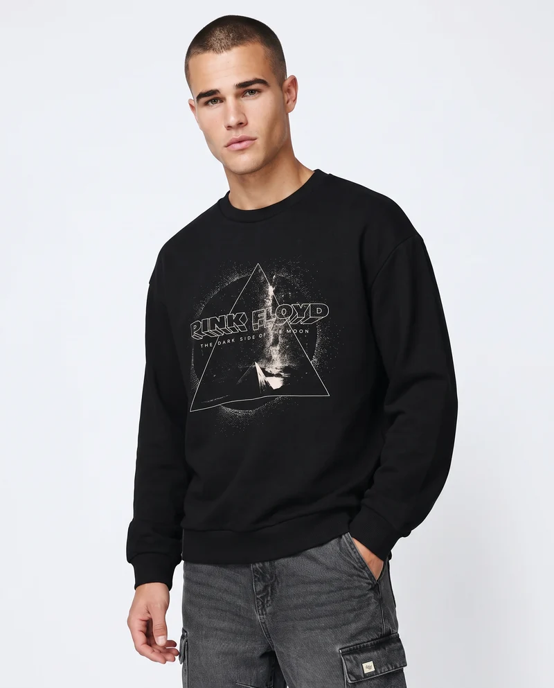 Felpa girocollo Pink Floyd uomo boxy fit - Nero
