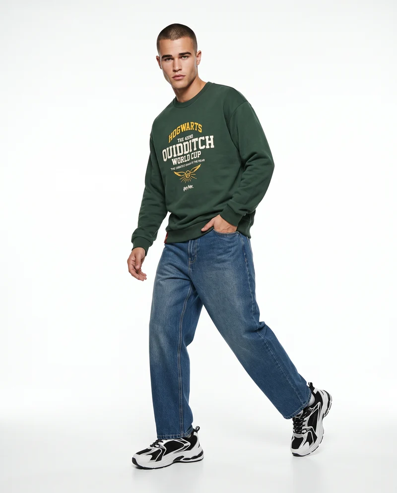 Felpa Harry Potter girocollo uomo boxy fit - Verde