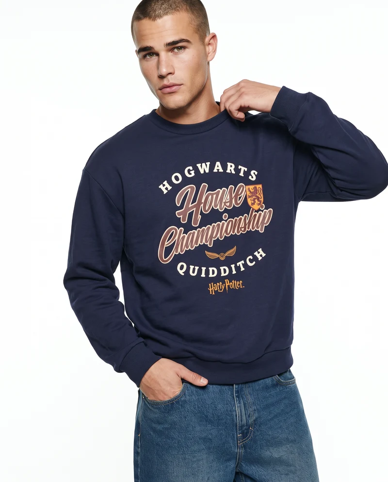 Felpa Harry Potter girocollo uomo boxy fit - Blu