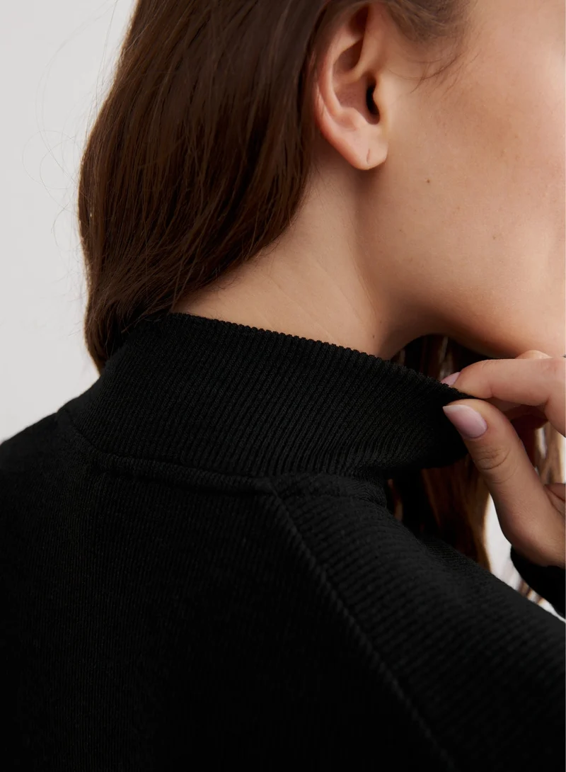Black Ribbed Wool Half Zip