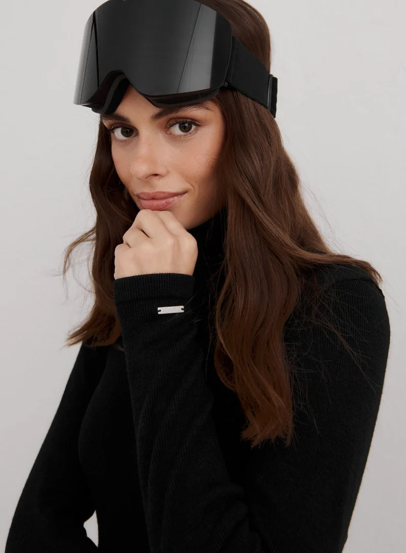 Black Ribbed Wool Half Zip