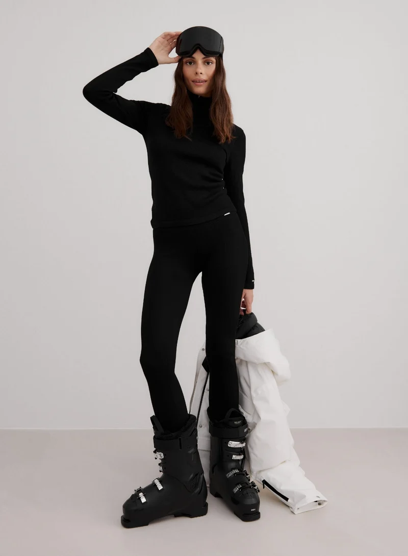 Black Ribbed Wool Leggings