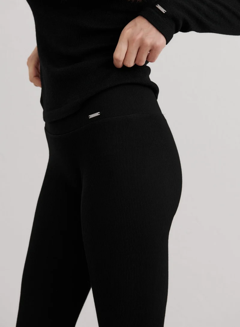 Black Ribbed Wool Leggings