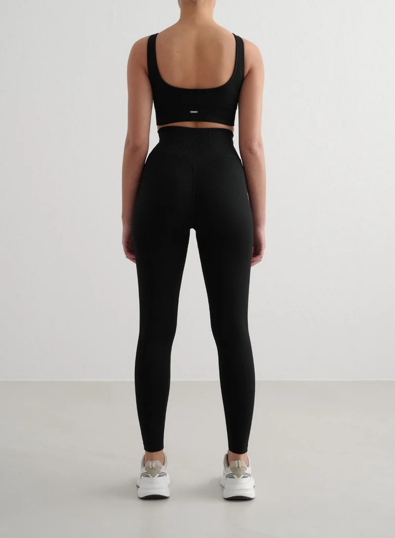 Black Ribbed Seamless Tights