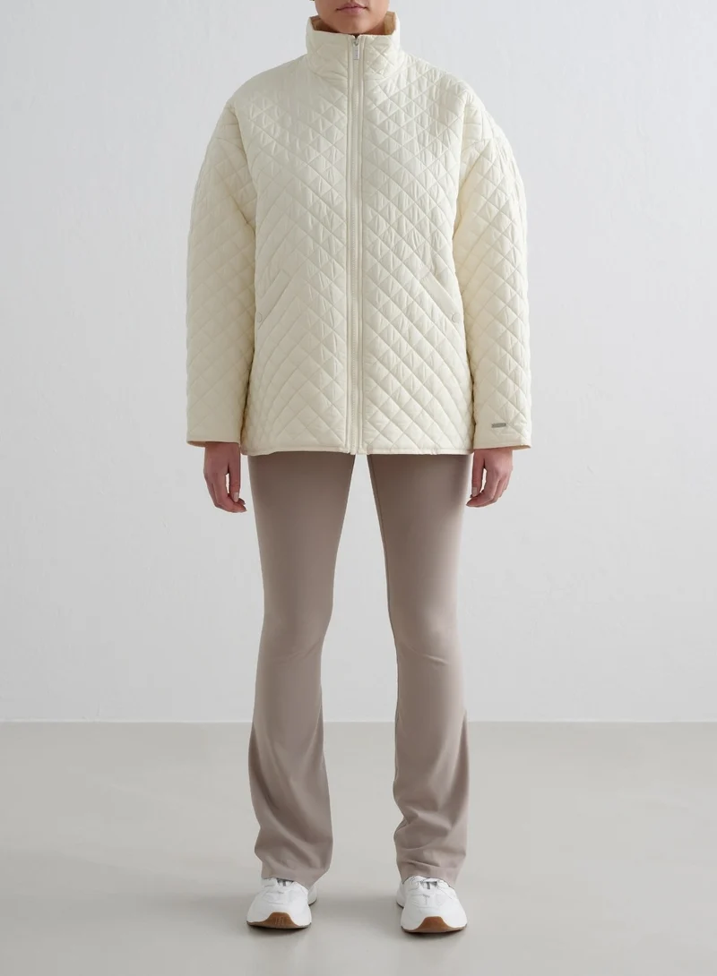 Almond White Oversized Quilted Jacket