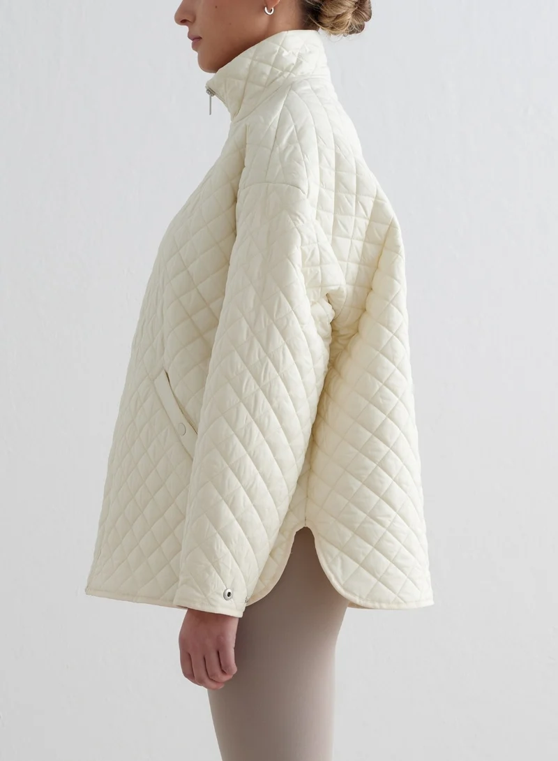Almond White Oversized Quilted Jacket