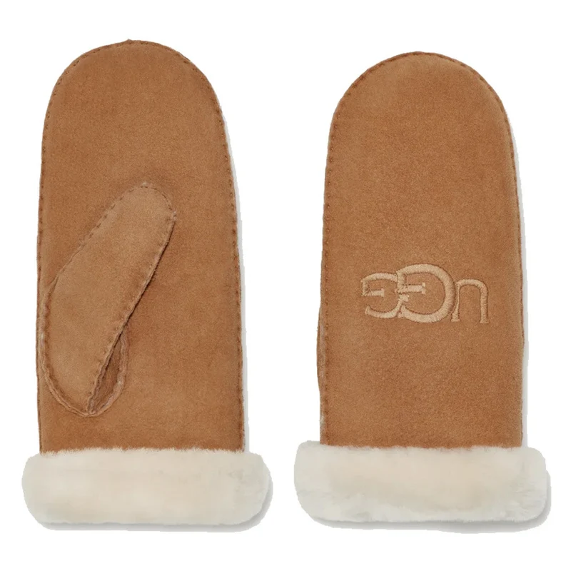 W Shearling Embroider Mitt Gloves